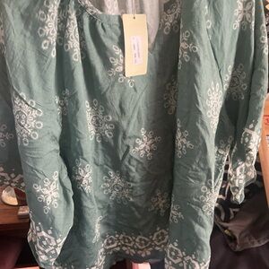 Elegant Teal Blouse with Intricate Patterns